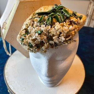 Vintage Natural Straw Hat with floral accents